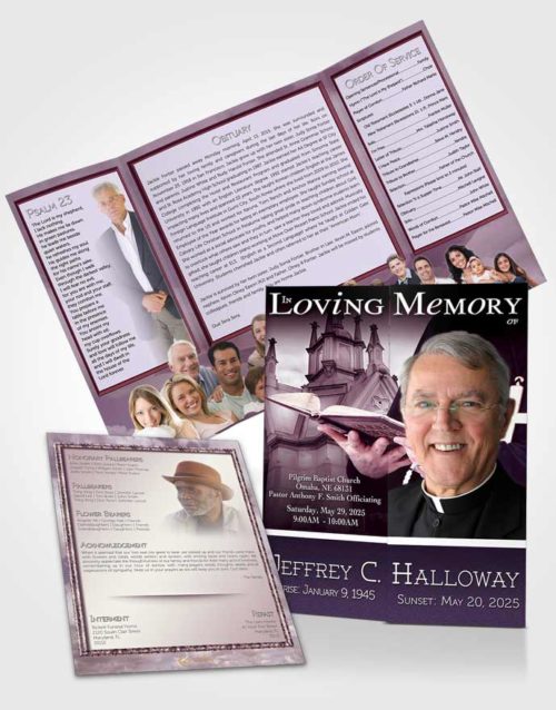 Obituary Funeral Template Gatefold Memorial Brochure Lavender Heavenly Priest