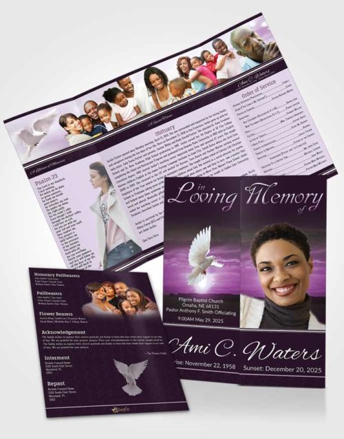 Obituary Funeral Template Gatefold Memorial Brochure Lavender Higher Power