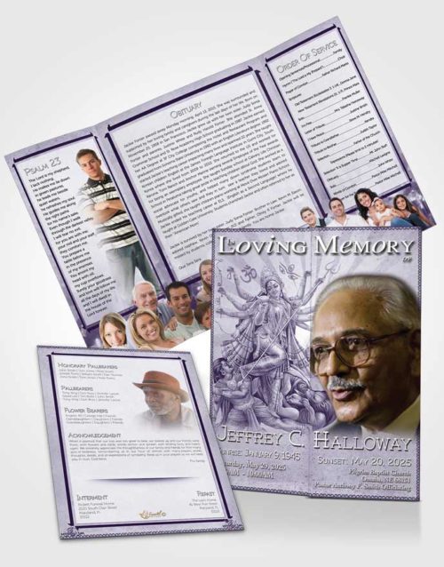 Obituary Funeral Template Gatefold Memorial Brochure Lavender Hindu Faith
