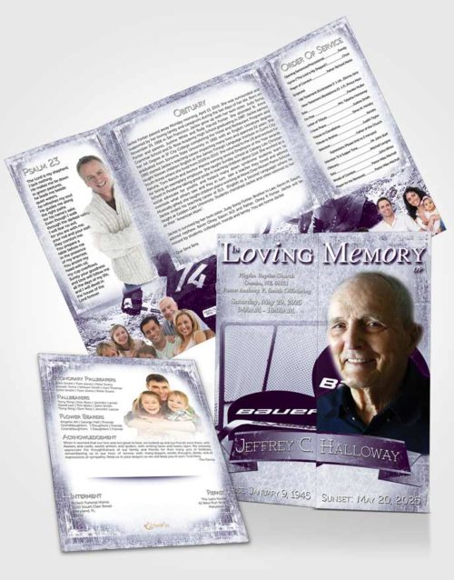 Obituary Funeral Template Gatefold Memorial Brochure Lavender Hockey Star