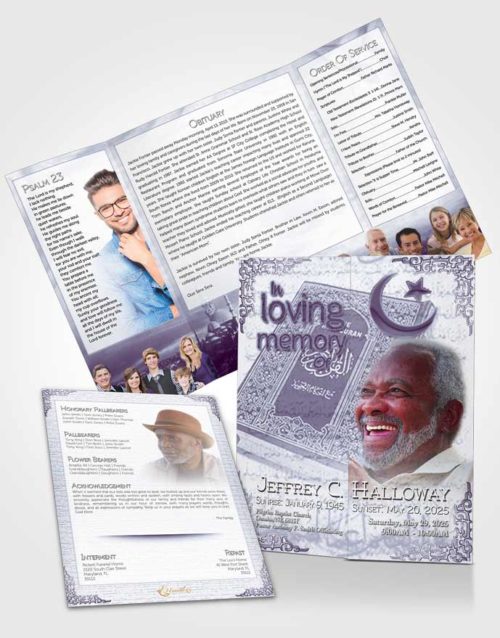 Obituary Funeral Template Gatefold Memorial Brochure Lavender Islamic Blissful Faith