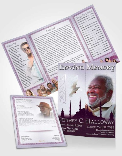 Obituary Funeral Template Gatefold Memorial Brochure Lavender Islamic Serenity