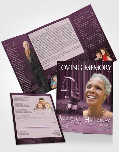 Obituary Funeral Template Gatefold Memorial Brochure Lavender Judge Justice