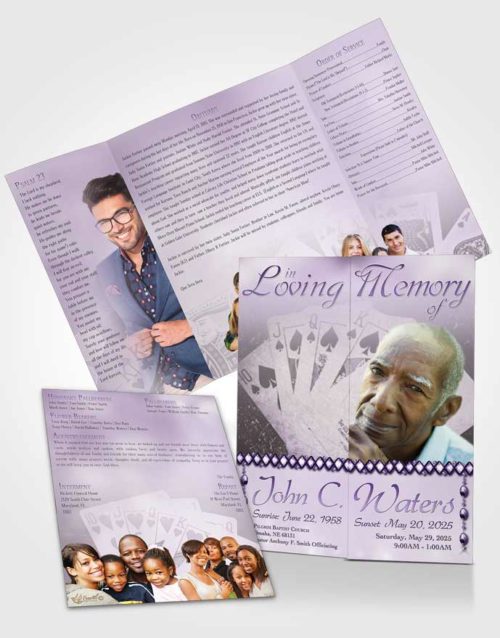 Obituary Funeral Template Gatefold Memorial Brochure Lavender King of Hands