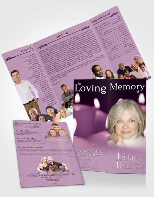 Obituary Funeral Template Gatefold Memorial Brochure Lavender Kisses Candles In The Wind