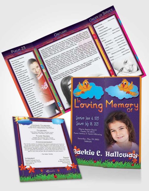 Obituary Funeral Template Gatefold Memorial Brochure Lavender Kisses Childs Dream