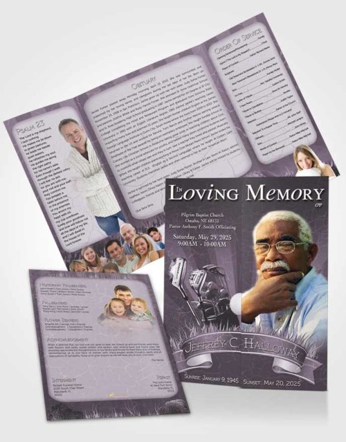 Obituary Funeral Template Gatefold Memorial Brochure Lavender Lookout Golf Star