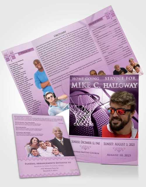 Obituary Funeral Template Gatefold Memorial Brochure Lavender Love Basketball Honor