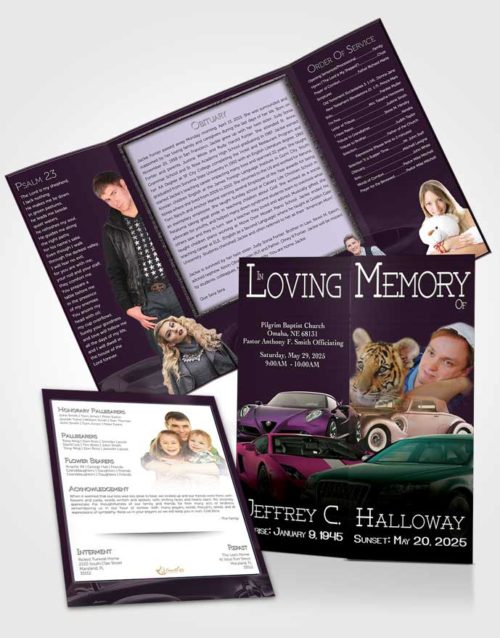 Obituary Funeral Template Gatefold Memorial Brochure Lavender Love Car Enthusiast