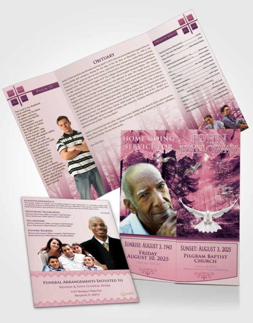 Obituary Funeral Template Gatefold Memorial Brochure Lavender Love Forest Laughter