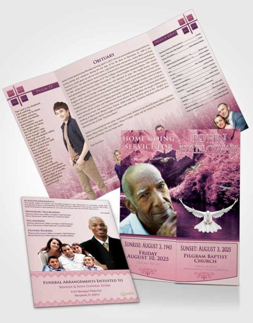 Obituary Funeral Template Gatefold Memorial Brochure Lavender Love Forest Magic