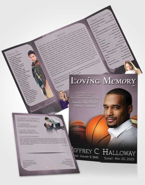 Obituary Funeral Template Gatefold Memorial Brochure Lavender Mist Basketball Lover Light