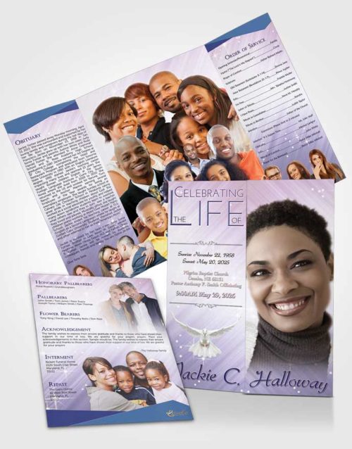 Obituary Funeral Template Gatefold Memorial Brochure Lavender Mist Serenity