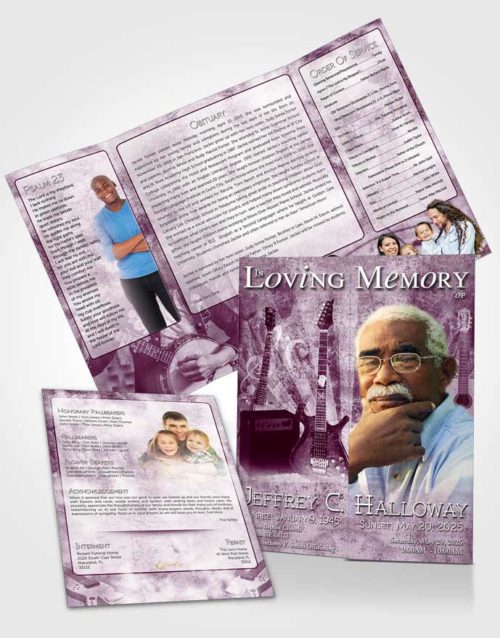 Obituary Funeral Template Gatefold Memorial Brochure Lavender Musician