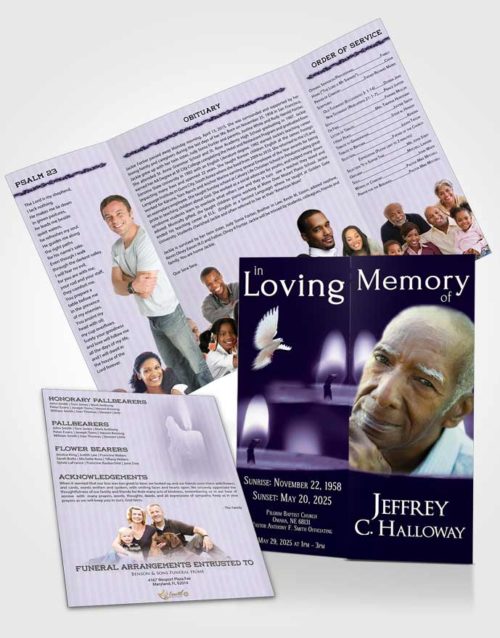 Obituary Funeral Template Gatefold Memorial Brochure Lavender Purity Candle Light
