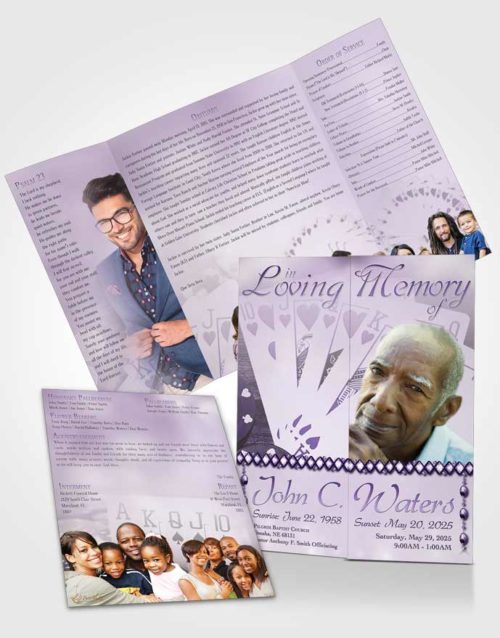 Obituary Funeral Template Gatefold Memorial Brochure Lavender Royal Flush
