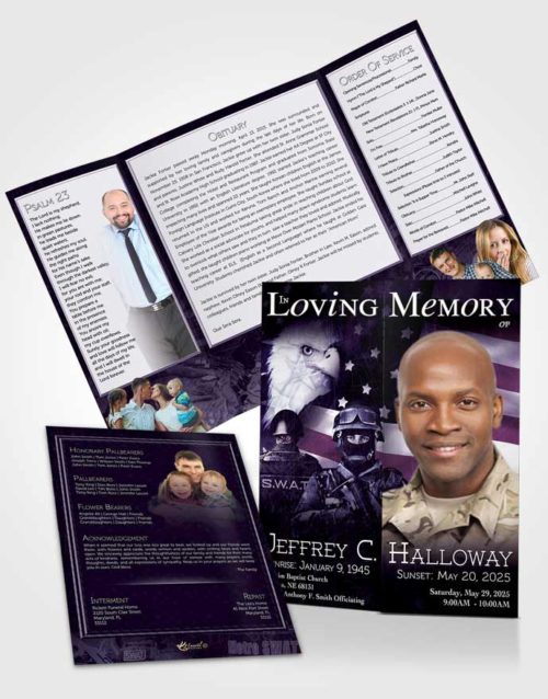 Obituary Funeral Template Gatefold Memorial Brochure Lavender SWAT Enforcement