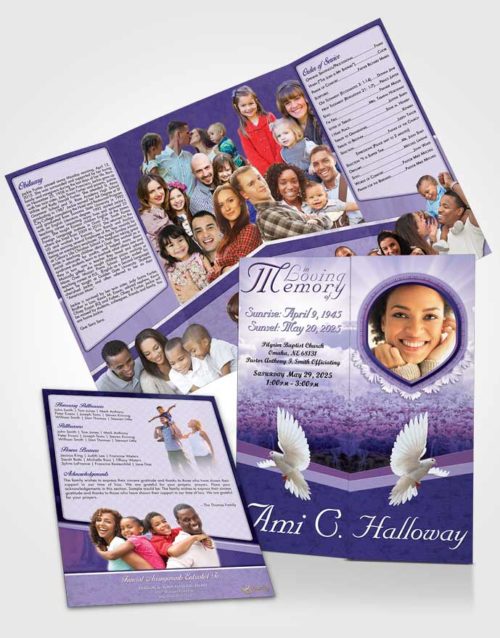 Obituary Funeral Template Gatefold Memorial Brochure Lavender Splendor