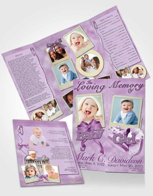 Obituary Funeral Template Gatefold Memorial Brochure Lavender Sunrise Baby Girl