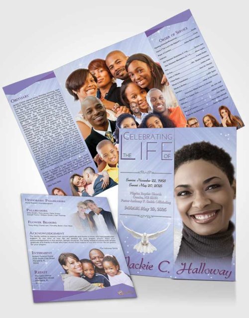 Obituary Funeral Template Gatefold Memorial Brochure Lavender Sunrise Serenity