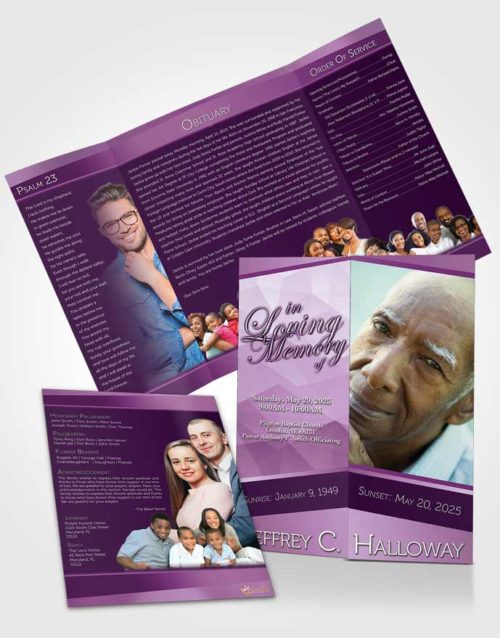 Obituary Funeral Template Gatefold Memorial Brochure Lavender Sunrise Tranquility Dark