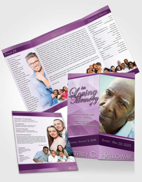 Obituary Funeral Template Gatefold Memorial Brochure Lavender Sunrise Tranquility Light