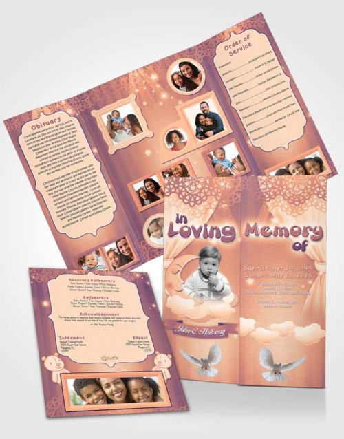 Obituary Funeral Template Gatefold Memorial Brochure Lavender Sunset Childrens Innocence