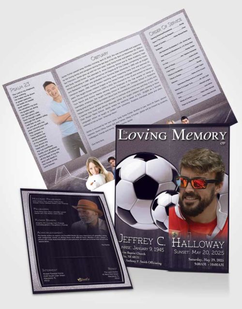 Obituary Funeral Template Gatefold Memorial Brochure Lavender Sunset Soccer Star