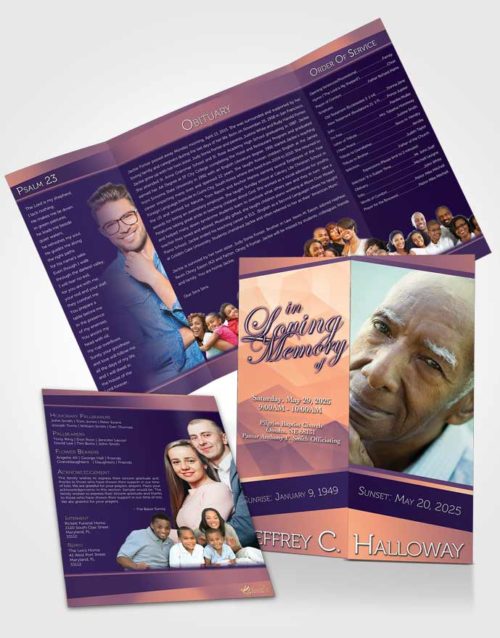 Obituary Funeral Template Gatefold Memorial Brochure Lavender Sunset Tranquility Dark
