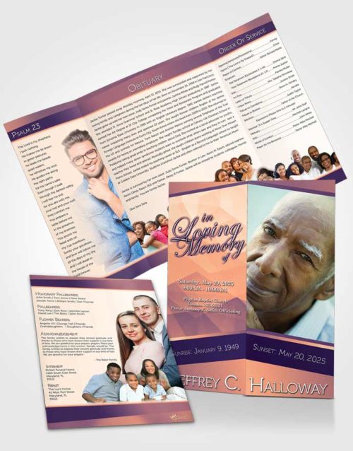 Obituary Funeral Template Gatefold Memorial Brochure Lavender Sunset Tranquility Light