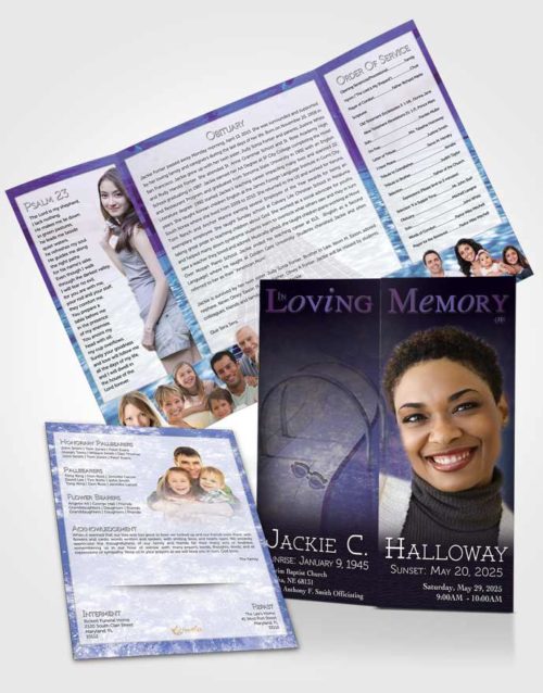 Obituary Funeral Template Gatefold Memorial Brochure Lavender Swimming Desire