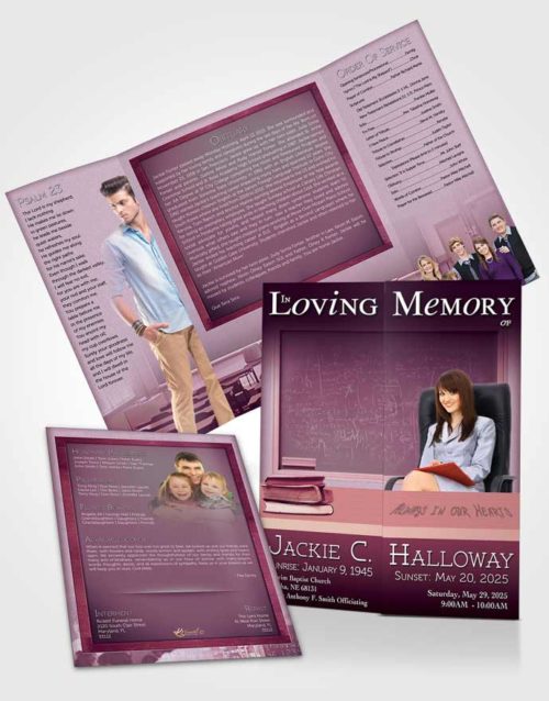 Obituary Funeral Template Gatefold Memorial Brochure Lavender Teacher Dark