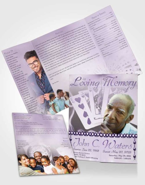 Obituary Funeral Template Gatefold Memorial Brochure Lavender Weekend Card Game