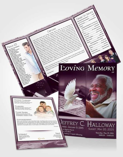 Obituary Funeral Template Gatefold Memorial Brochure Lavender Writer