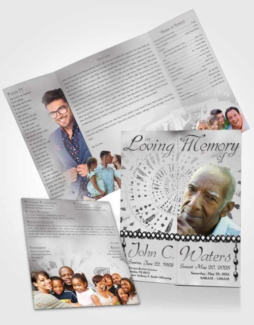 Obituary Funeral Template Gatefold Memorial Brochure Lets Play Black and White Cards