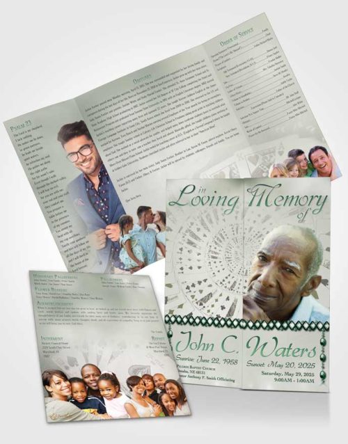 Obituary Funeral Template Gatefold Memorial Brochure Lets Play Emerald Cards