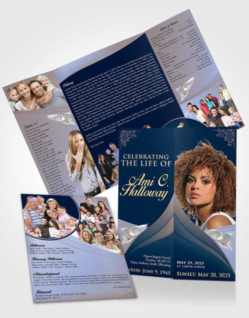2 Page Graduated Step Fold Funeral Program Template Brochure Ocean Blue  Basketball Star • FuneralParlour