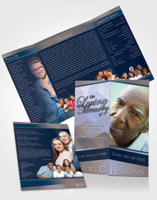 Obituary Funeral Template Gatefold Memorial Brochure Light Blue Ocean Tranquility Dark
