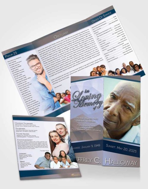 Obituary Funeral Template Gatefold Memorial Brochure Light Blue Ocean Tranquility Light