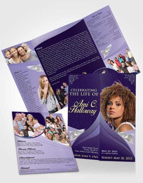 Obituary Funeral Template Gatefold Memorial Brochure Loving Lavender Magnificence