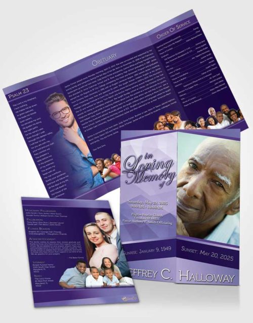 Obituary Funeral Template Gatefold Memorial Brochure Loving Lavender Tranquility Dark