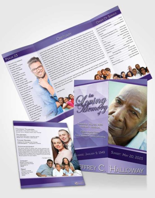 Obituary Funeral Template Gatefold Memorial Brochure Loving Lavender Tranquility Light