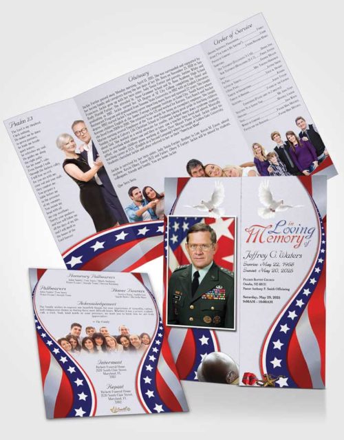 Obituary Funeral Template Gatefold Memorial Brochure Loving Military Honors
