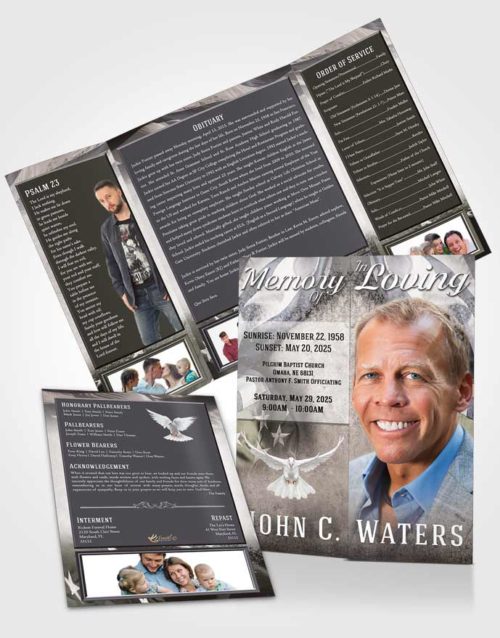 Obituary Funeral Template Gatefold Memorial Brochure Lustful Stars and Stripes