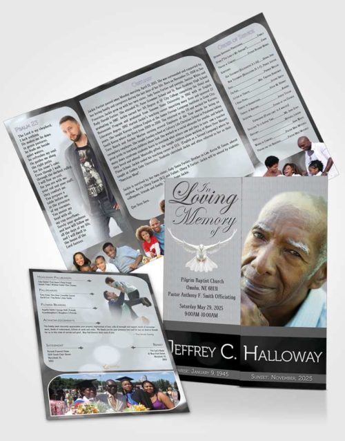 Obituary Funeral Template Gatefold Memorial Brochure Majestic Black and White Light