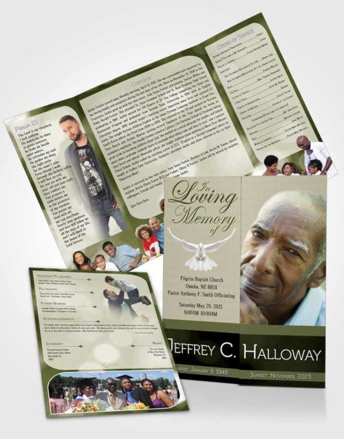 Obituary Funeral Template Gatefold Memorial Brochure Majestic Emerald Mist Light