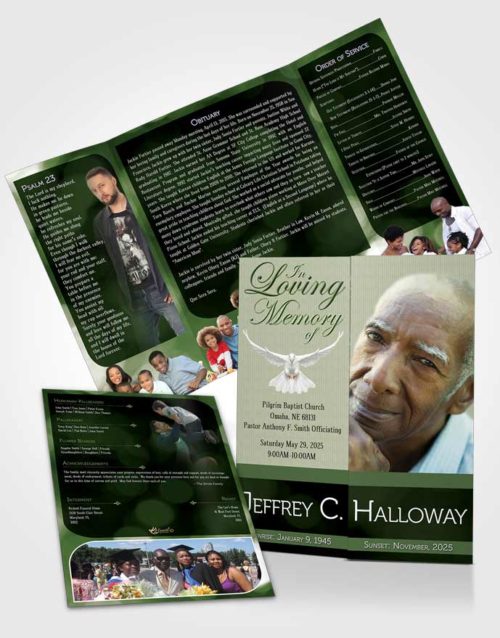 Obituary Funeral Template Gatefold Memorial Brochure Majestic Forest Laughter Dark