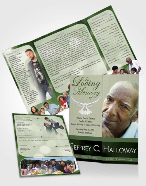 Obituary Funeral Template Gatefold Memorial Brochure Majestic Forest Laughter Light