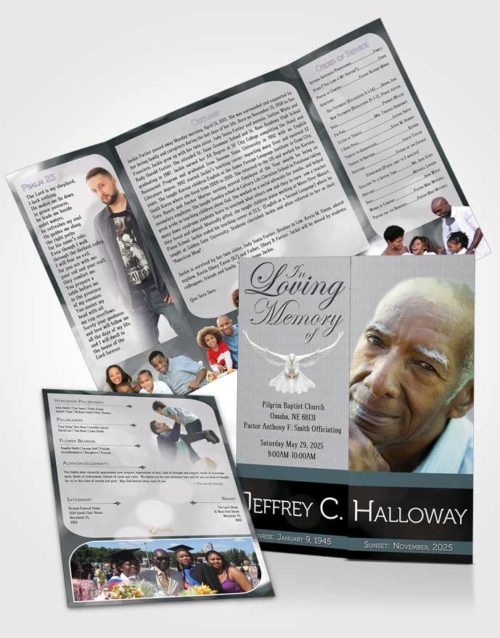 Obituary Funeral Template Gatefold Memorial Brochure Majestic Gentle Breeze Light
