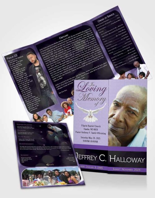 Obituary Funeral Template Gatefold Memorial Brochure Majestic Lavender Rain Dark